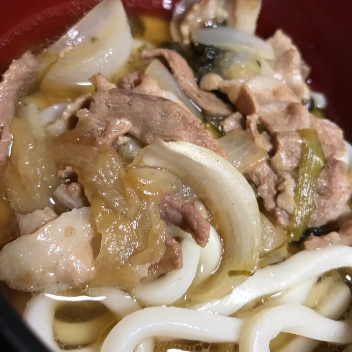 豚丼の残りのうどんつゆで肉うどん